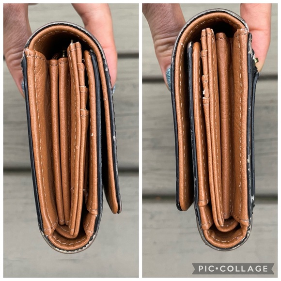 Fossil Logan Leather RFID Flap Clutch Wallet in black and white hearts pattern - Picture 4 of 14